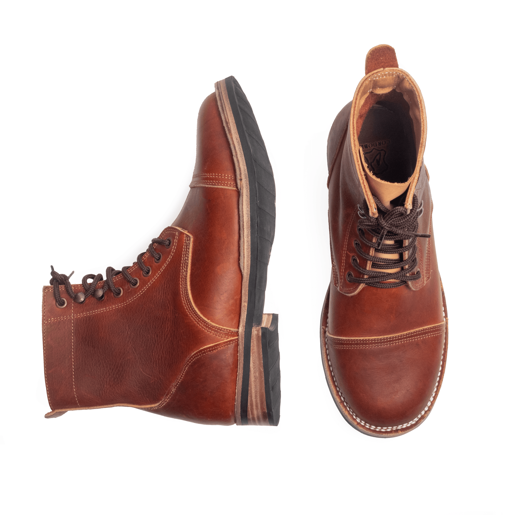 Mens brown leather cap toe boots shop